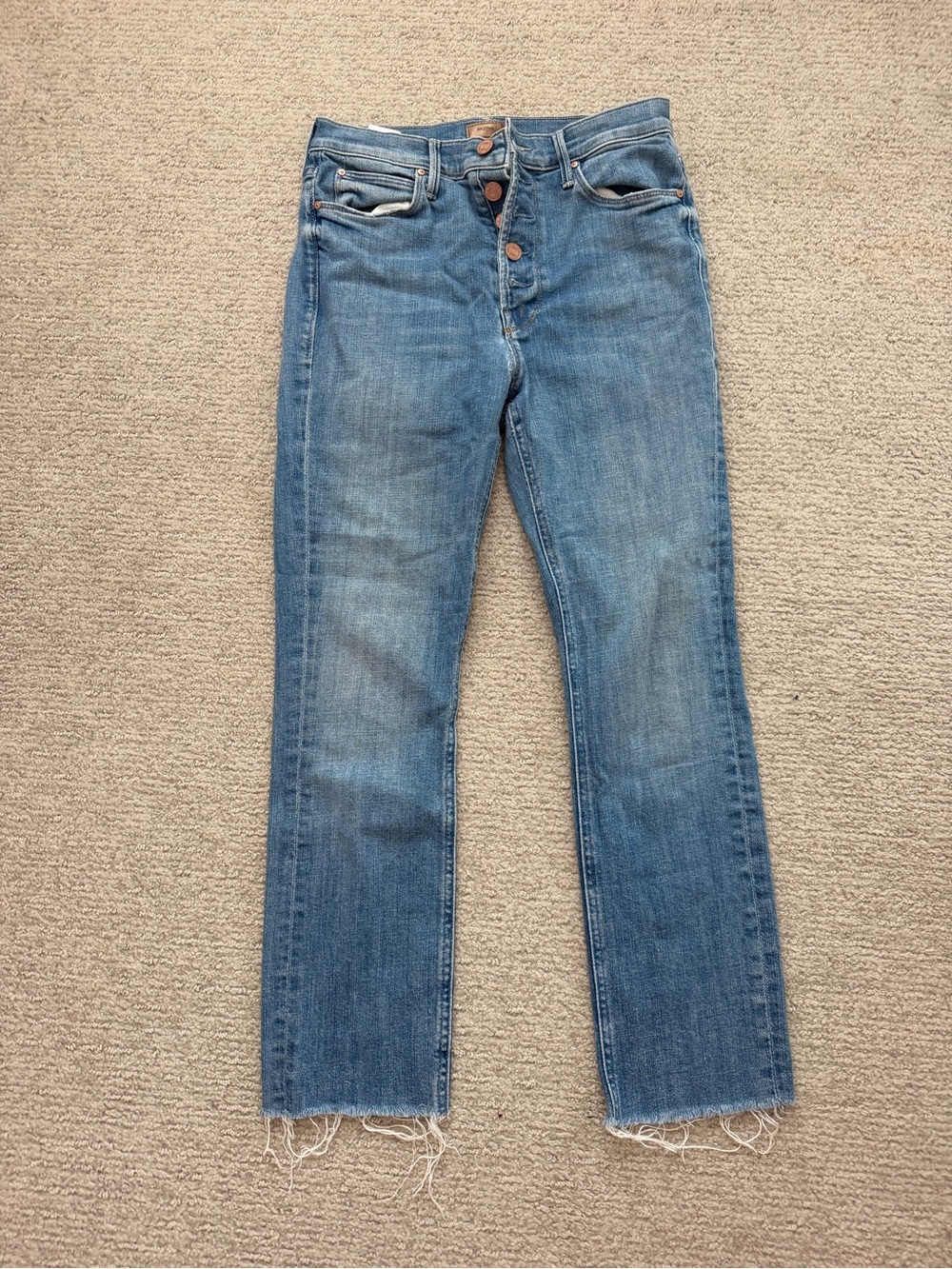 MOTHER Blue Straight-Leg Button-Fly Jeans